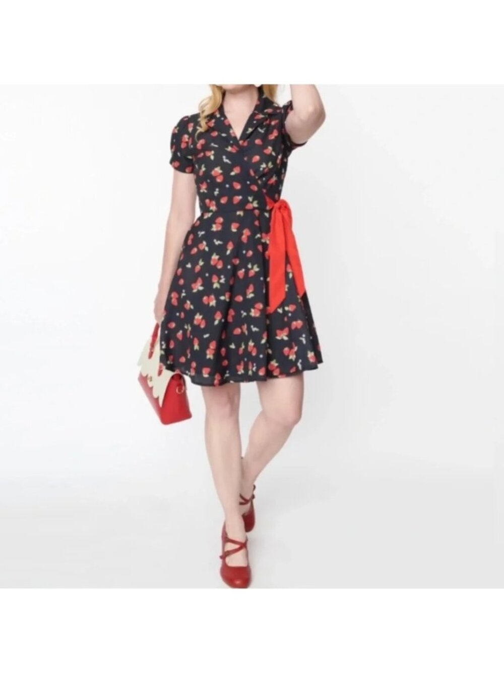 UNIQUE VINTAGE Strawberry Print Wrap Dress Size 3X NEW NWOT